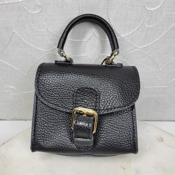 Vintage Italian Mini Black Leather Top Handle Bag Gold Buckle Made in Italy - Picture 14 of 16
